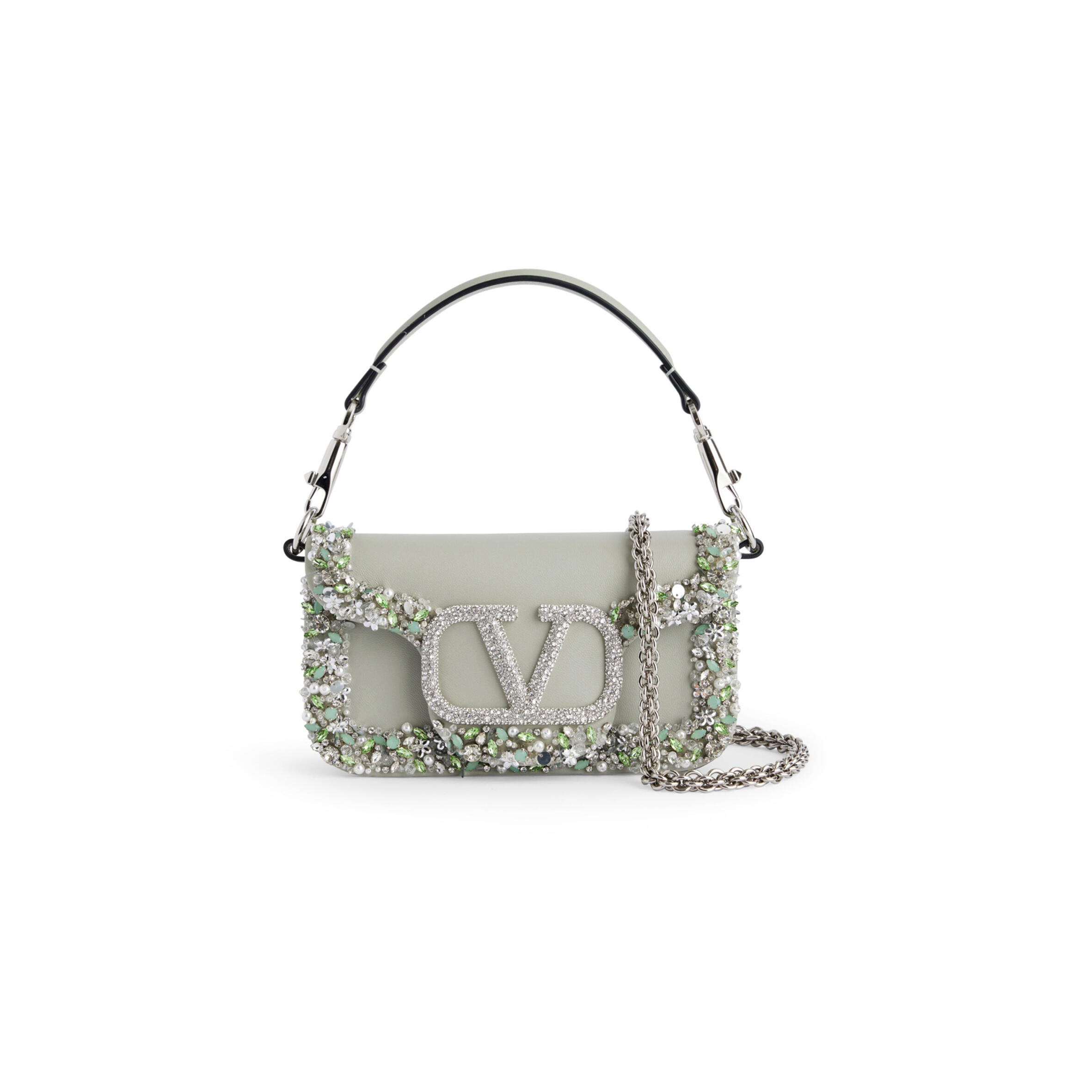 VALENTINO GARAVANI LOCÒ SMALL EMBELLISHED LEATHER SHOULDER BAG 5W2B0N86NKG (20*10*6cm)